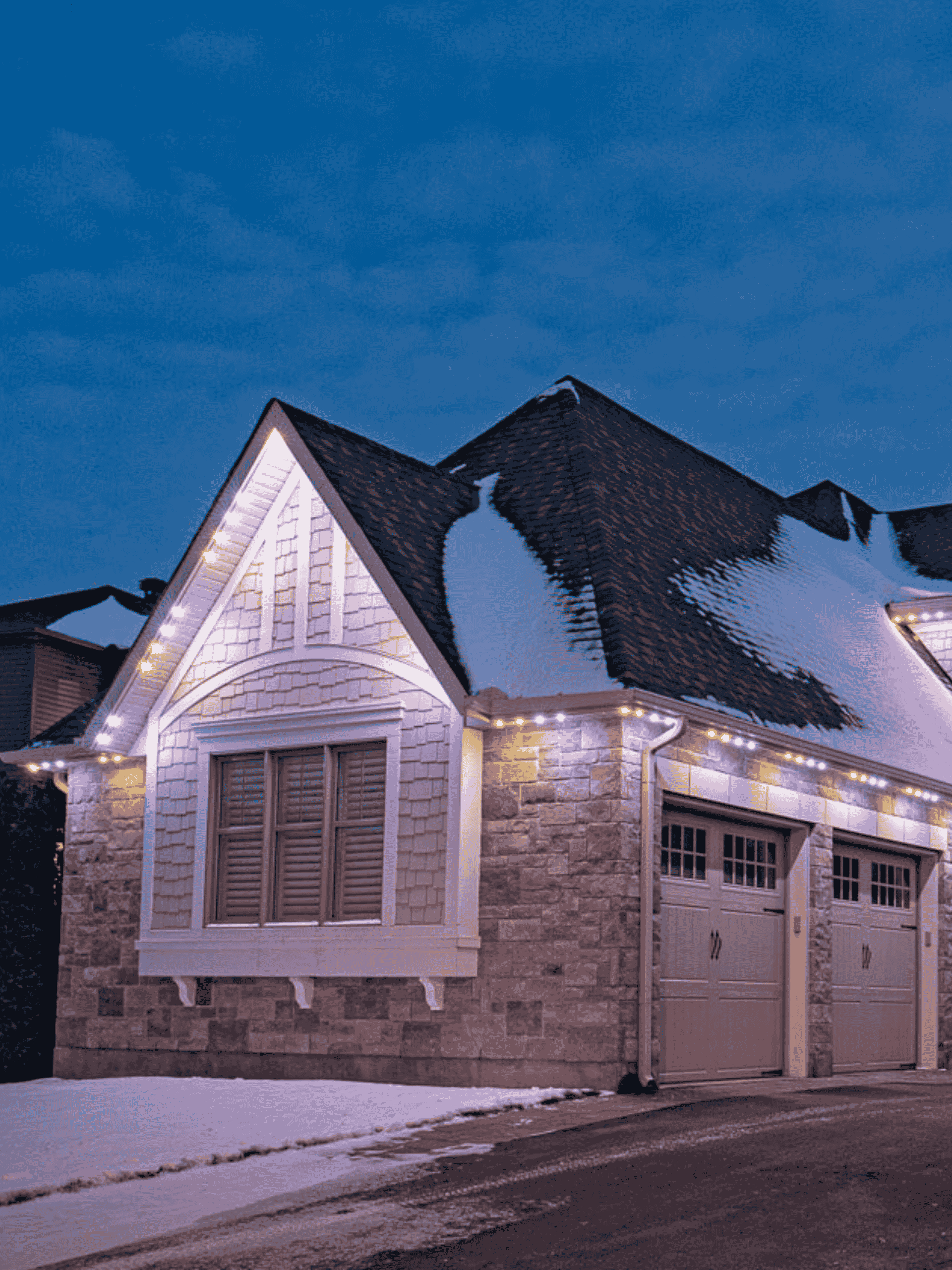 Home with permanent LED roofline lighting, inviting professional installers to partner with Permanent Lights Calgary.
